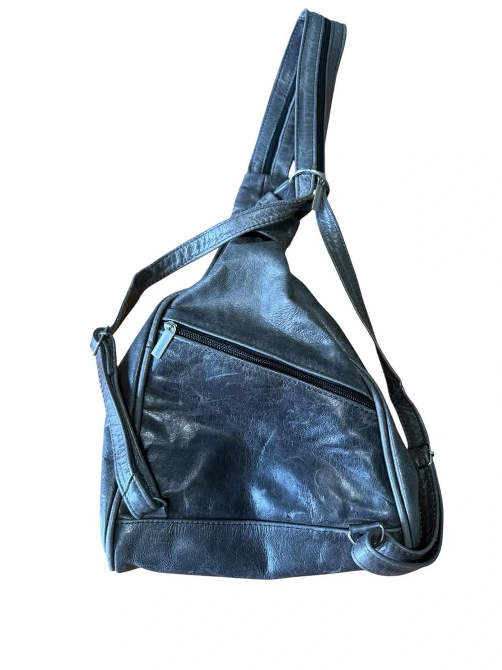 Vintage Gray Leather Convertible Sling Bag Backpack Crossbody-Leather
